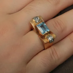 Bague tank aigue-marine
