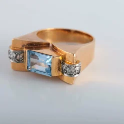Bague tank aigue-marine