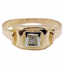 Bague Tank Art Déco or rose, petit diamant et monture géométrique (circa 1950)