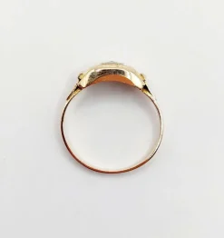 Bague Tank Art Déco or rose, petit diamant et monture géométrique (circa 1950)