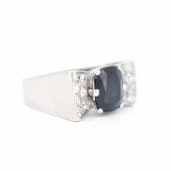 Bague Tank Art Déco Or, Saphir et Diamants