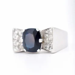 Bague Tank Art Déco Or, Saphir et Diamants