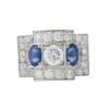 Bague Tank Art Déco Platine Saphirs Diamants