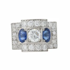 Bague Tank Art Déco Platine Saphirs Diamants