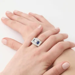 Bague Tank Art Déco Platine Saphirs Diamants