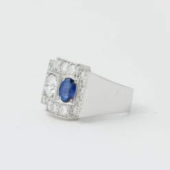 Bague Tank Art Déco Platine Saphirs Diamants