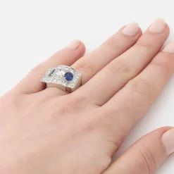 Bague Tank Art Déco Platine Saphirs Diamants