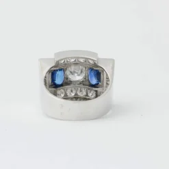 Bague Tank Art Déco Platine Saphirs Diamants