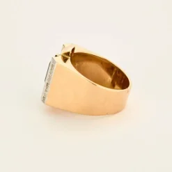 Bague Tank Art Déco saphir diamants en or jaune et blanc