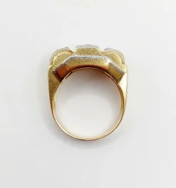 Bague tank art deco or jaune 18k et platine ornée de diamants