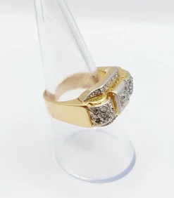 Bague tank art deco or jaune 18k et platine ornée de diamants