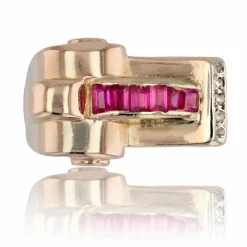 Bague tank asymétrique diamants rubis