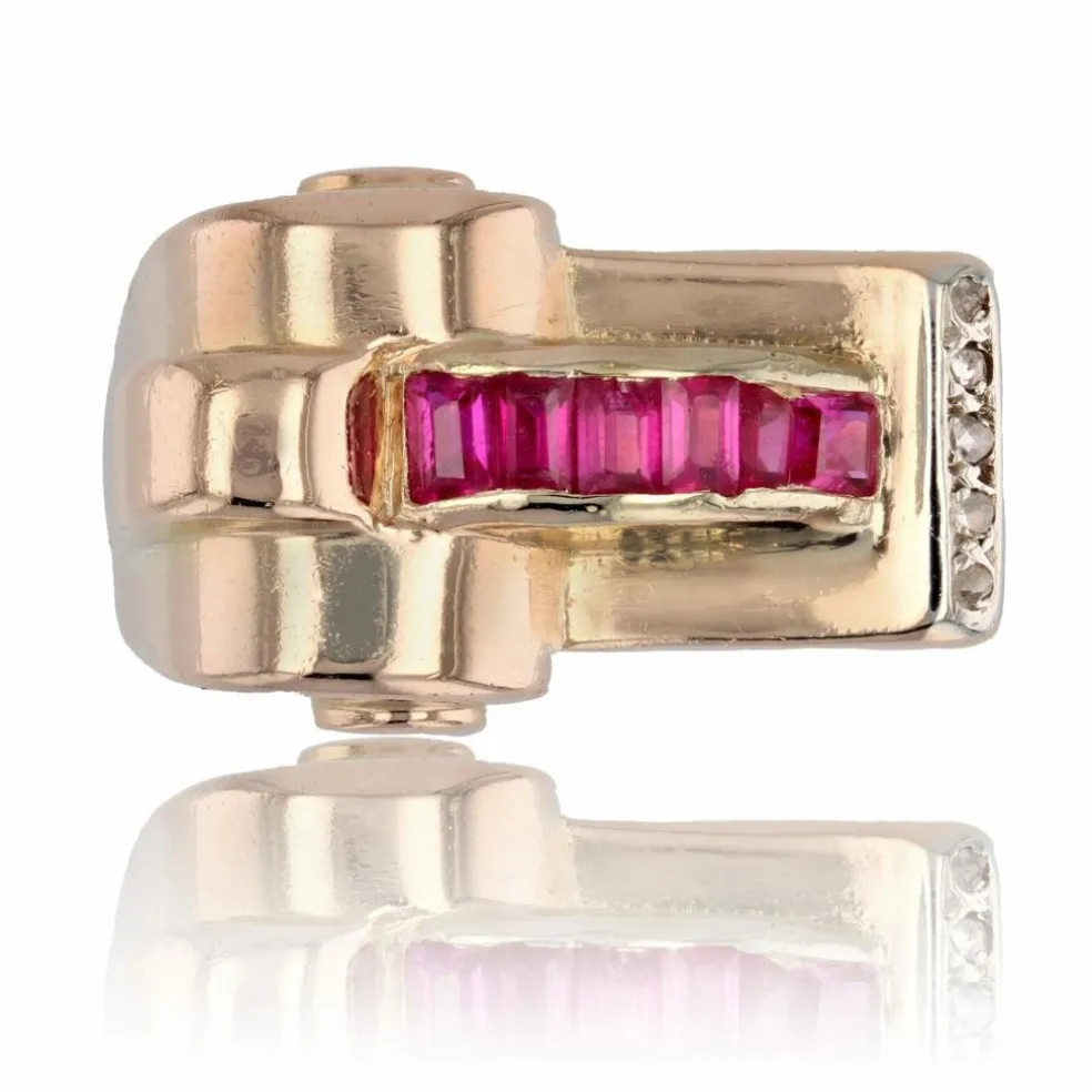 Bague tank asymétrique diamants rubis