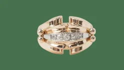 Bague tank des années 40 en or rose et diamants