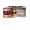 Bague Tank Diamant Et Pierres Rouges