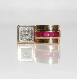 Bague Tank Diamant Et Pierres Rouges