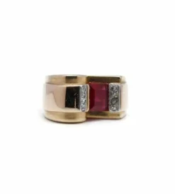 Bague Tank Diamants et Rubis synthétique