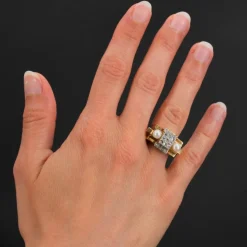 Bague tank diamants perles fines