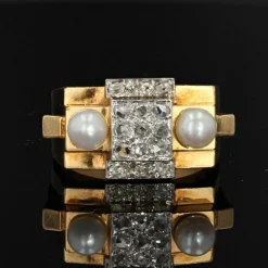 Bague tank diamants perles fines