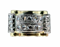 Bague Tank d'époque 1940/50 deux ors diamants
