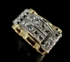 Bague Tank d'époque 1940/50 deux ors diamants
