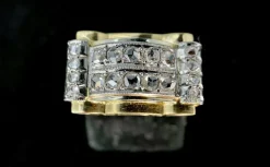 Bague Tank d'époque 1940/50 deux ors diamants
