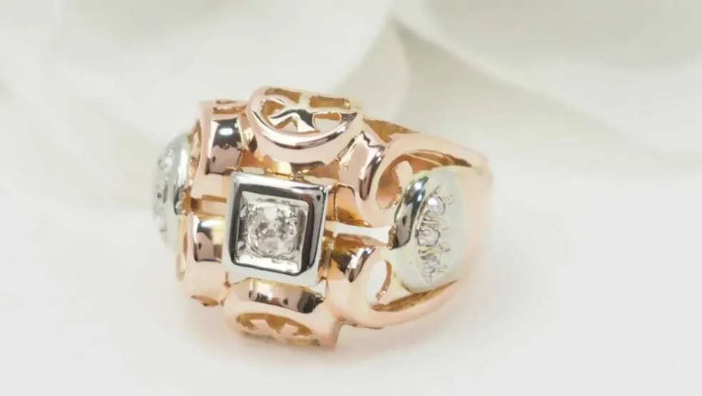 Bague Tank en or bicolore et diamants