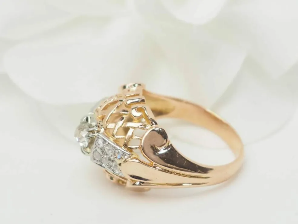 Bague Tank en or bicolore et diamants