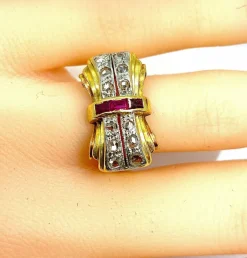 Bague Tank en or jaune 18 carats et diamants, vers 1930/1940