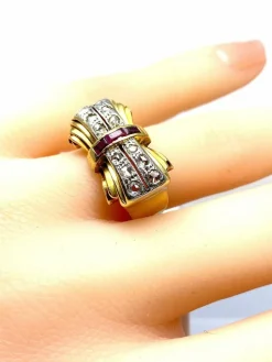 Bague Tank en or jaune 18 carats et diamants, vers 1930/1940