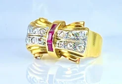 Bague Tank en or jaune 18 carats et diamants, vers 1930/1940