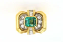 Bague Tank, en Or jaune, Emeraude & Diamants