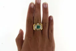 Bague Tank, en Or jaune, Emeraude & Diamants