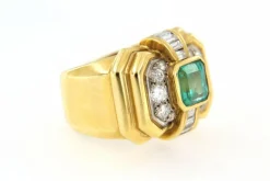 Bague Tank, en Or jaune, Emeraude & Diamants