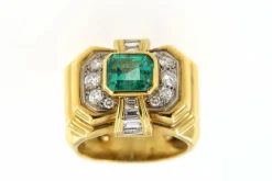 Bague Tank, en Or jaune, Emeraude & Diamants