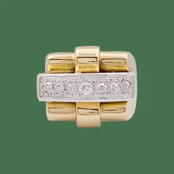 Bague Tank en or jaune, platine, diamants