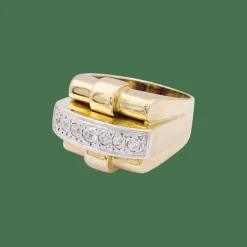Bague Tank en or jaune, platine, diamants