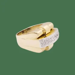 Bague Tank en or jaune, platine, diamants
