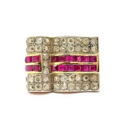 Bague Tank en Or jaune, rubis & diamants
