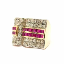 Bague Tank en Or jaune, rubis & diamants