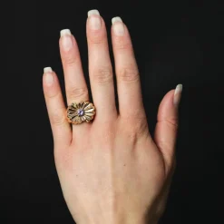 Bague tank godronnée saphir violet