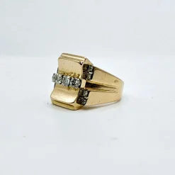 Bague Tank graphique or jaune diamants