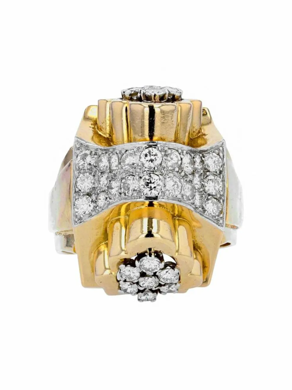 Bague tank noeud d'or et de diamants