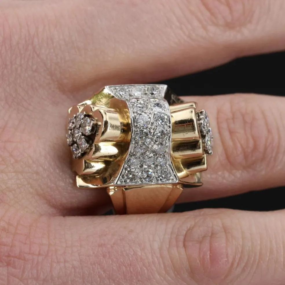 Bague tank noeud d'or et de diamants
