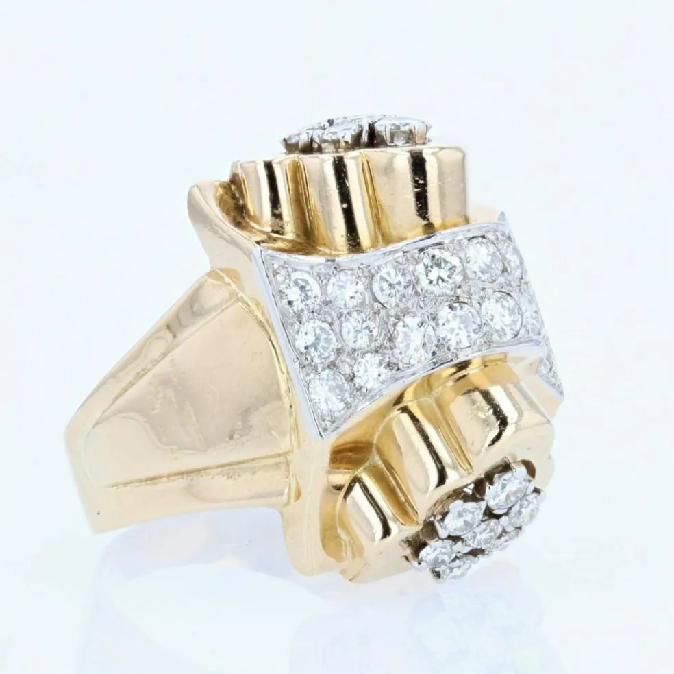 Bague tank noeud d'or et de diamants