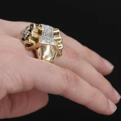Bague tank noeud d'or et de diamants