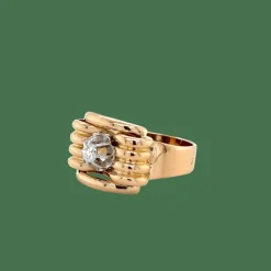 Bague Tank noeud or rose et diamant - 1940