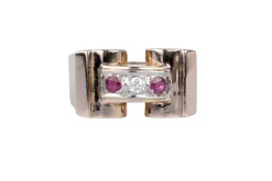 Bague Tank O rose Diamants Rubis