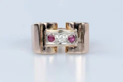 Bague Tank O rose Diamants Rubis