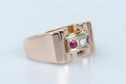 Bague Tank O rose Diamants Rubis